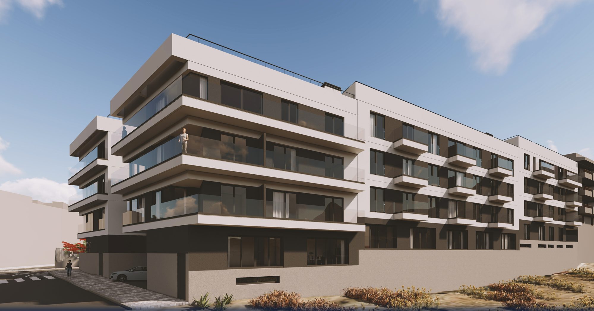 Olympic Residences: Fassade mit durchgehenden Terrassen – Neubau in Adeje, Teneriffa