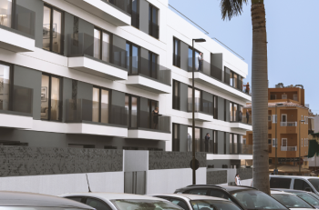 Olympic Residences: façade detail with terraces and glazing – new build in Adeje, Tenerife