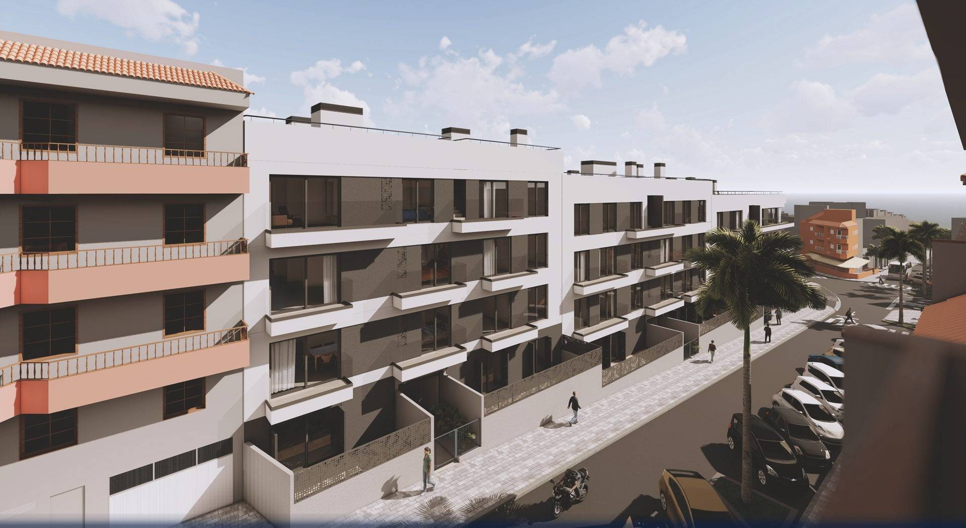 Street setting of Olympic Residences in the centre of Adeje