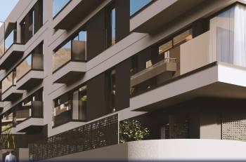 Olympic Residences: façade detail with terraces and glazing – new build in Adeje, Tenerife