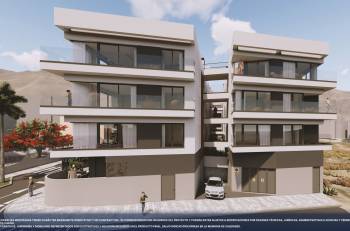 Olympic Residences: façade detail with terraces and glazing – new build in Adeje, Tenerife