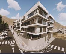 Olympic Residences: Gebäudeecke an der Avenida de la Constitución – Neubau in Adeje, Teneriffa