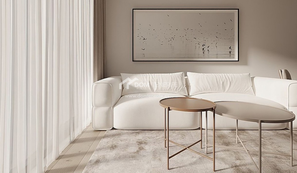 Olympic Residences 105: living room sofa area – new build in Adeje, Tenerife