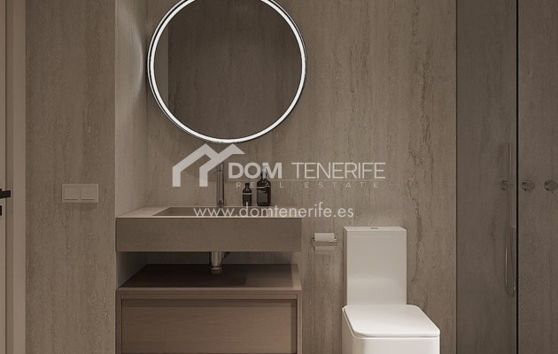 Olympic Residences 106: bathroom, washbasin and mirror – new build in Adeje, Tenerife
