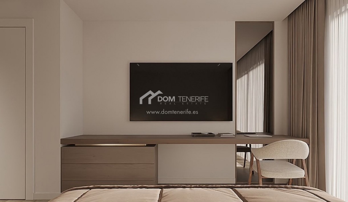 Olympic Residences 109: bedroom with TV – new build in Adeje, Tenerife