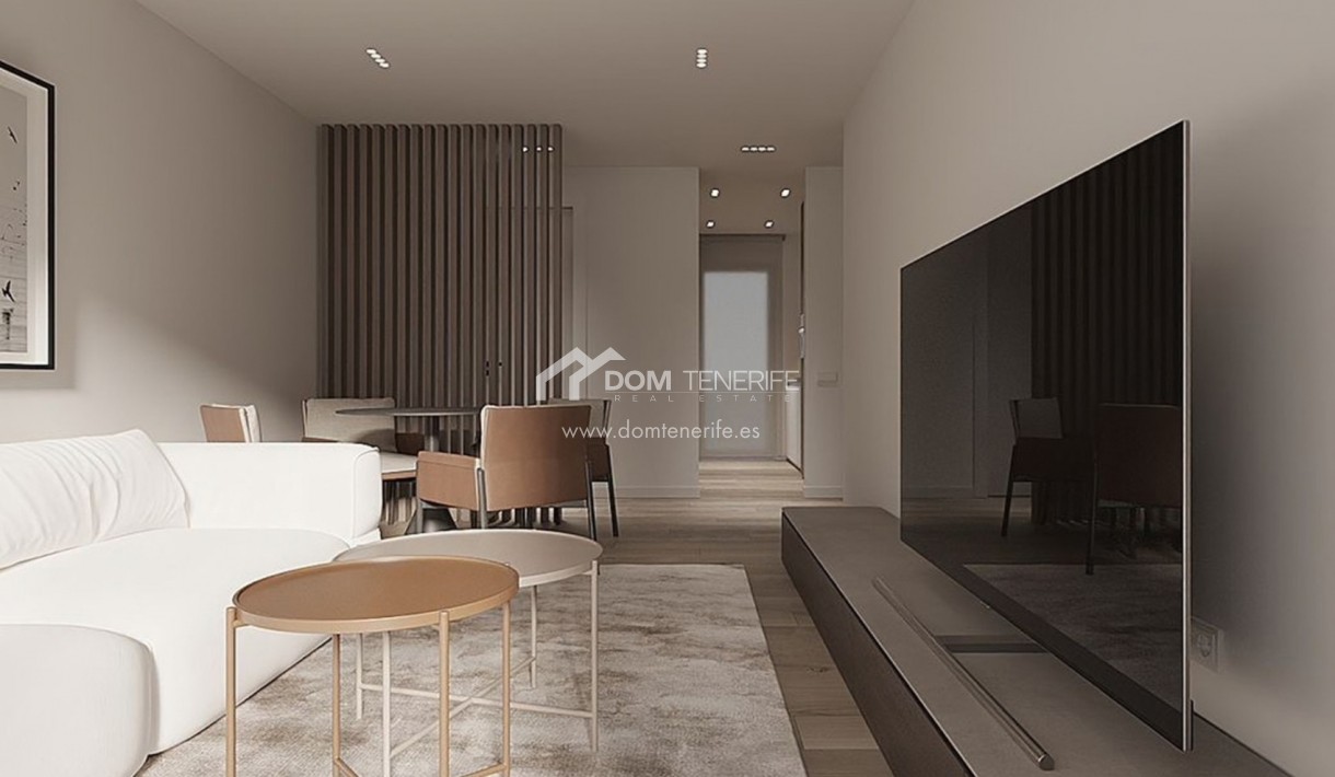 Olympic Residences 112: living-dining room with TV – new build in Adeje, Tenerife